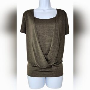 Vintage Y2K AB Studio Women's V-Neck Wrap Short Sleeve Layer Top Olive Size XL